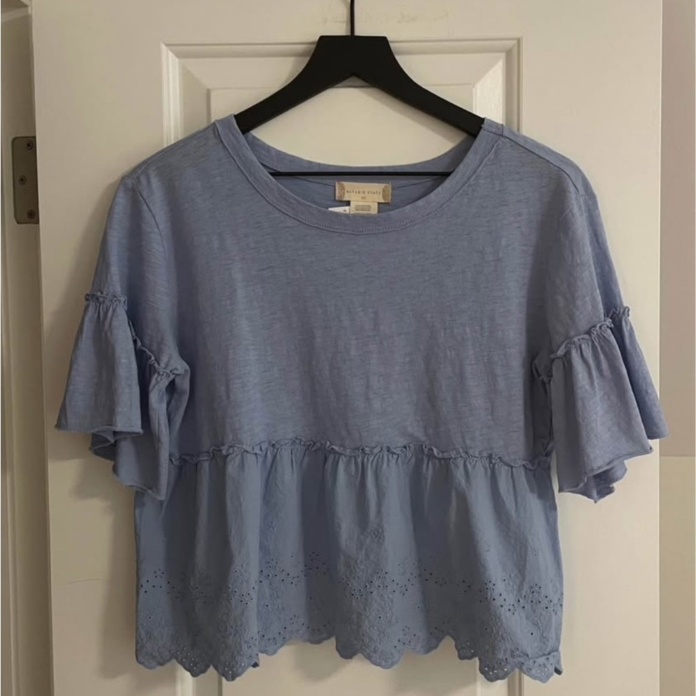 Altar'd State Sky Blue Ruffle Blouse